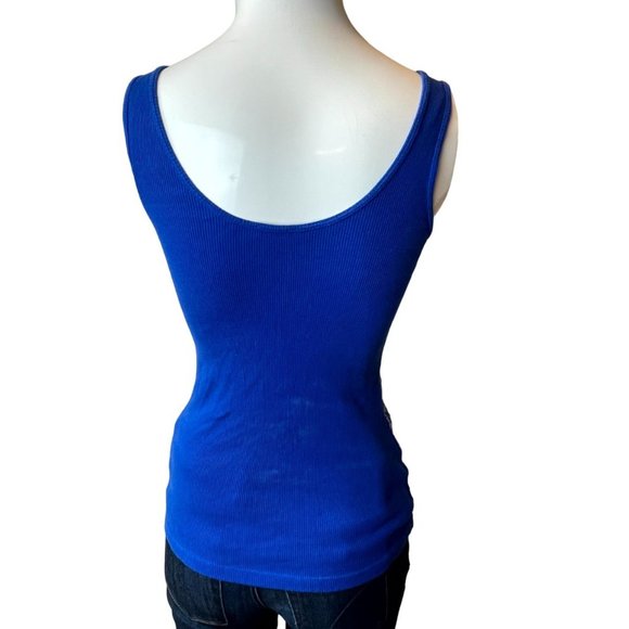 Express Women Sequin Tank Top Scoop Neck Wide Strap 100% Cotton Blue Size Small - Picture 2 of 6